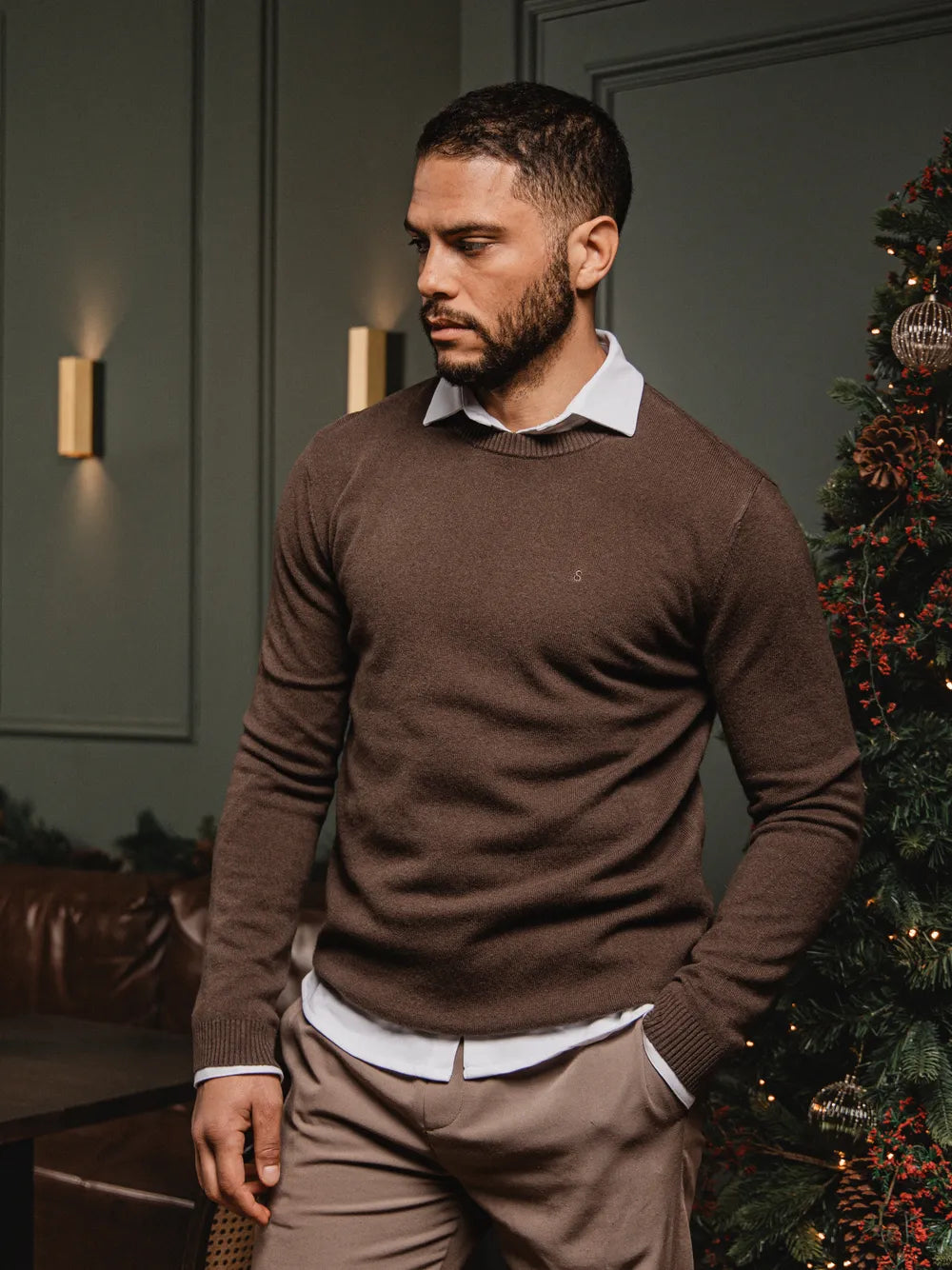 Brown Wool Crewneck Pullover