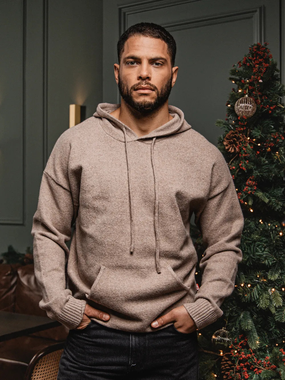 Light Brown Knit Hoodie