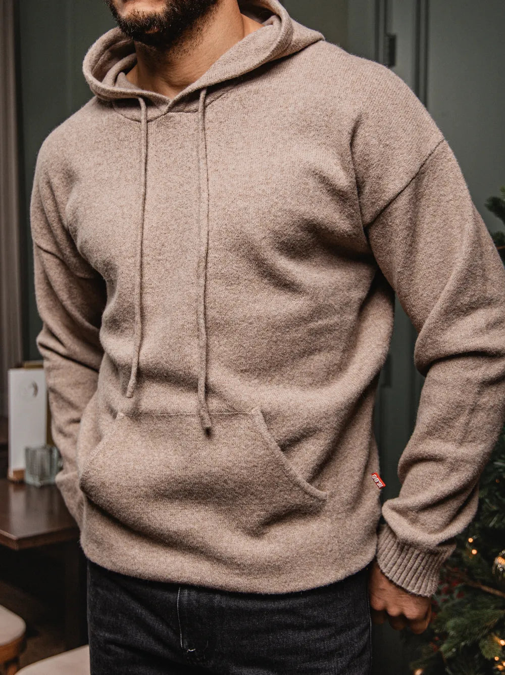 Light Brown Knit Hoodie