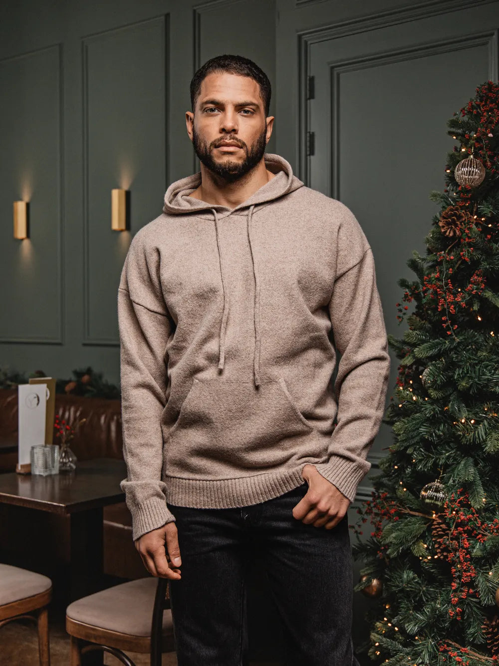 Light Brown Knit Hoodie