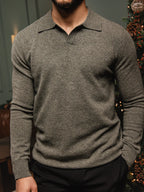 Grün melierter Wollpullover mit V-Ausschnitt