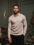Beige Melange Wool V-Neck
