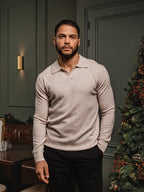 Beige Melange Wool V-Neck