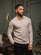 Beige Melange Wool V-Neck