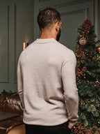Beige Melange Wool V-Neck