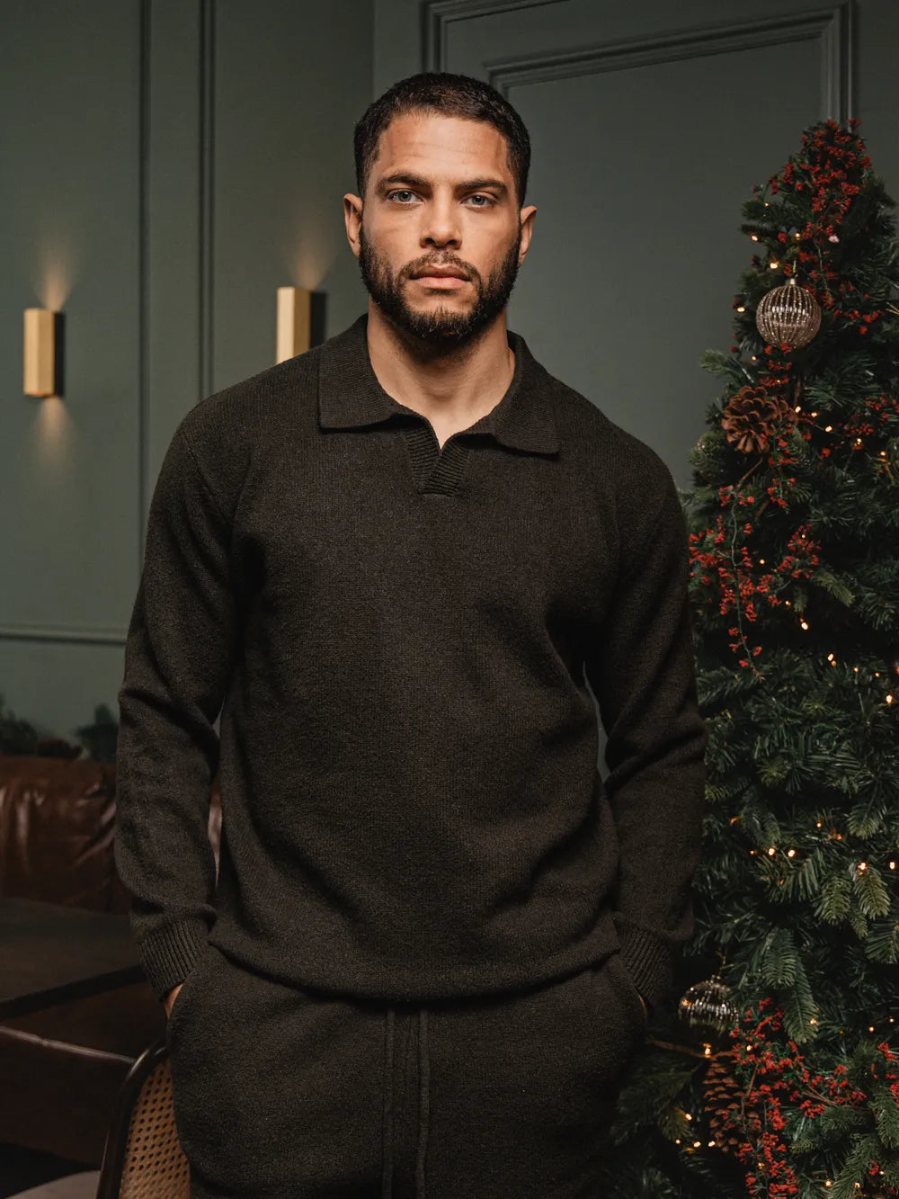Army Knit V-Neck Polo