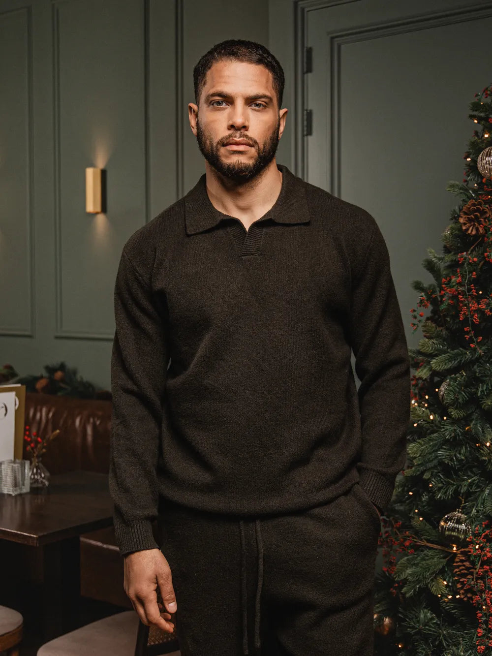 Army Knit V-Neck Polo