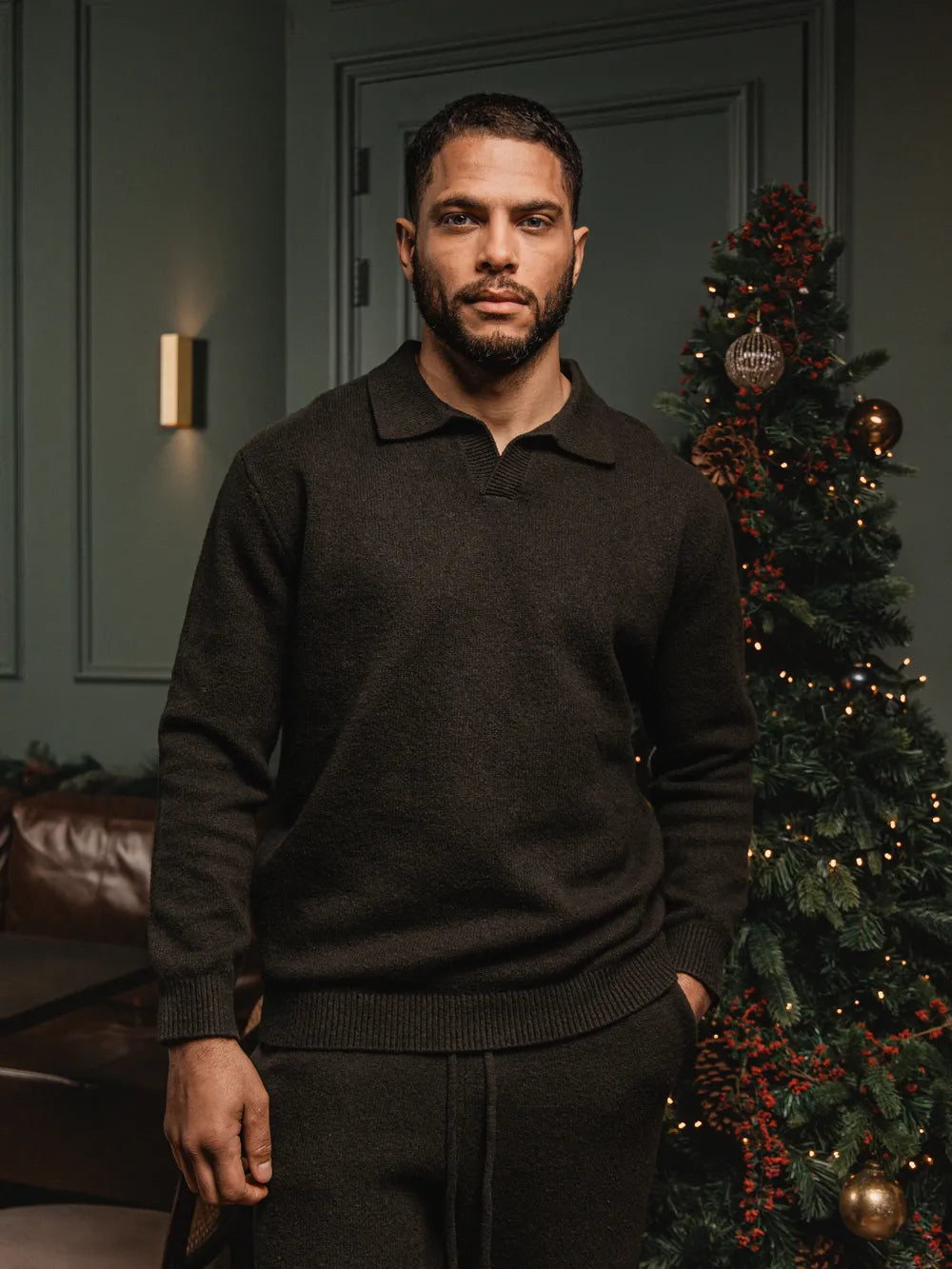 Army Knit V-Neck Polo