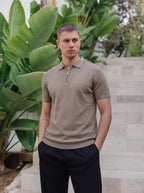 Brown Knit Polo Zipper