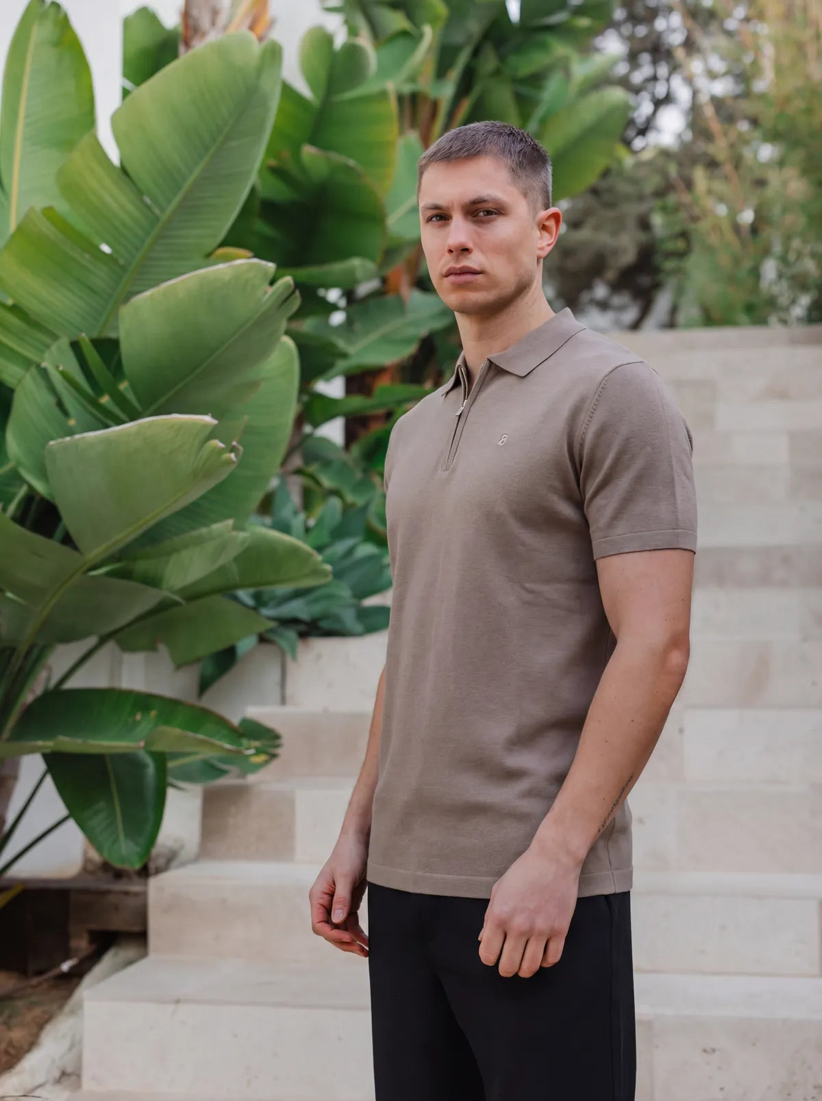 Brown Knit Polo Zipper