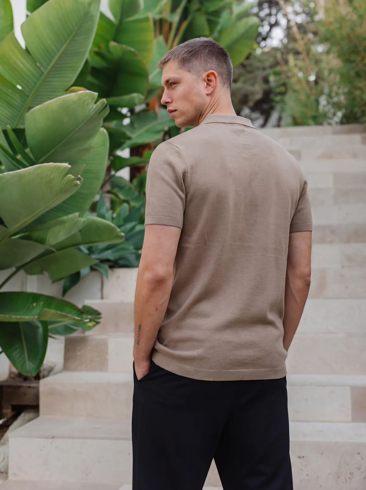 Brown Knit Polo Zipper