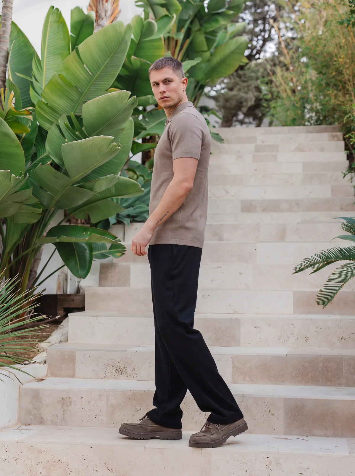 Brown Knit Polo Zipper