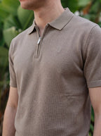 Brown Knit Polo Zipper