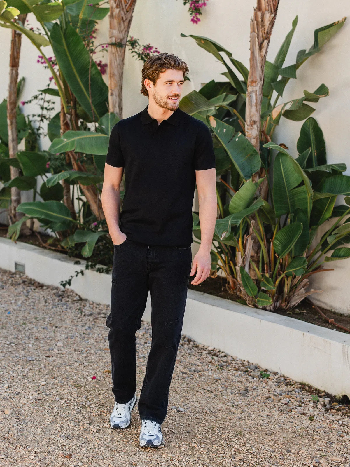 Black Knit V-polo