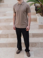 Brown Knit Polo Zipper