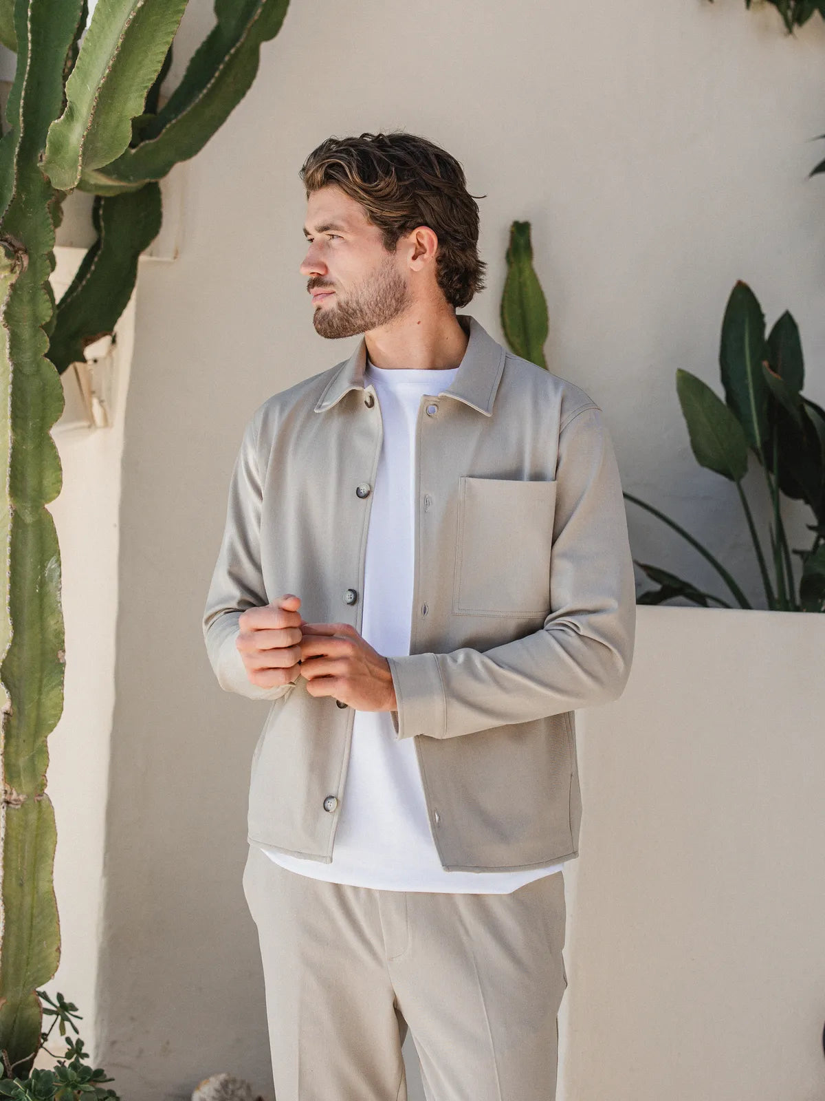 Beige Classic Button Overshirt