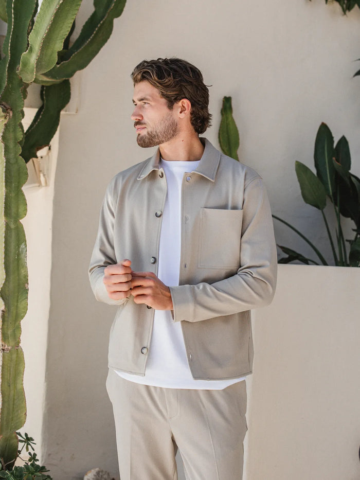 Beige Classic Button Overshirt