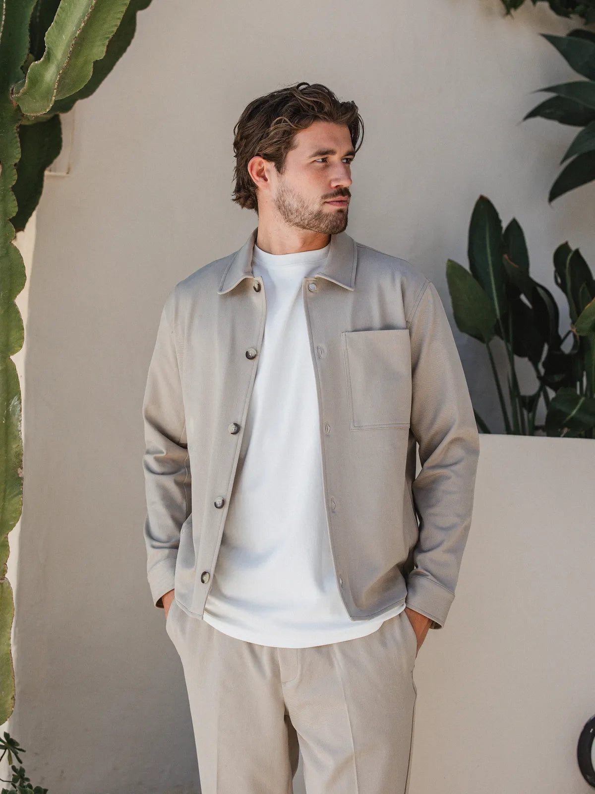 Beige Classic Button Overshirt