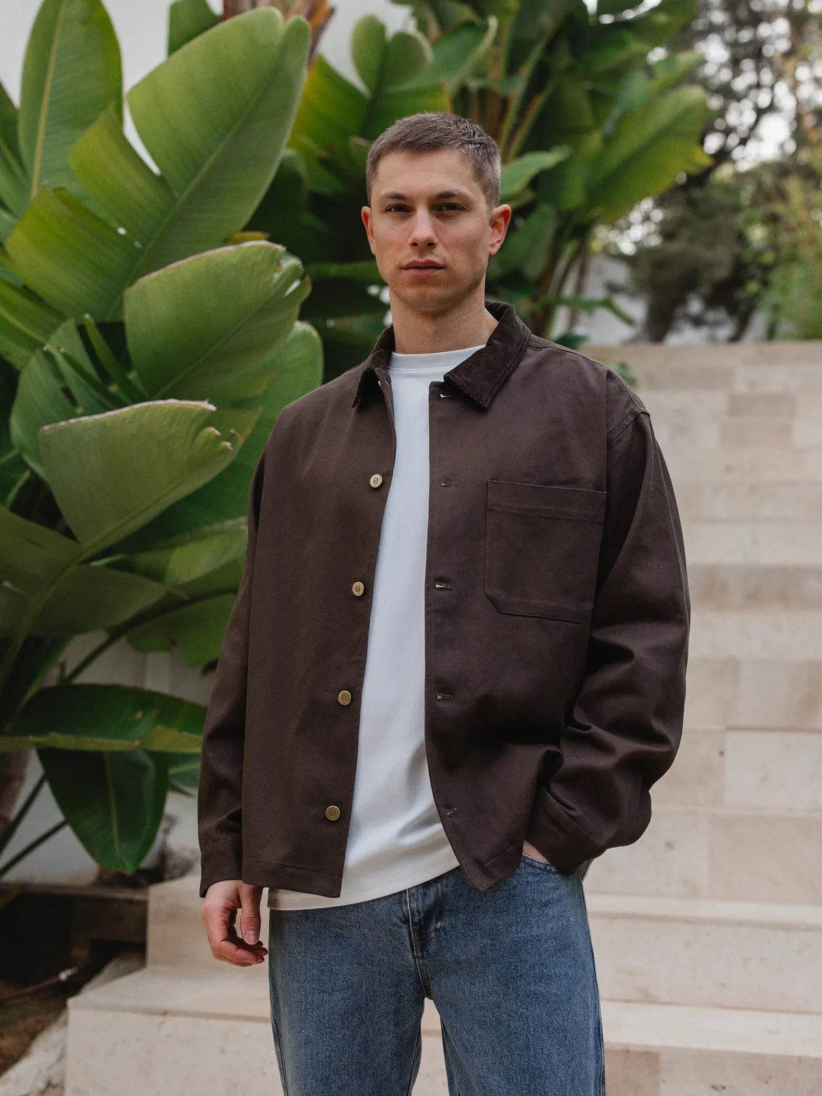 Brown Denim Collar Detail Overshirt