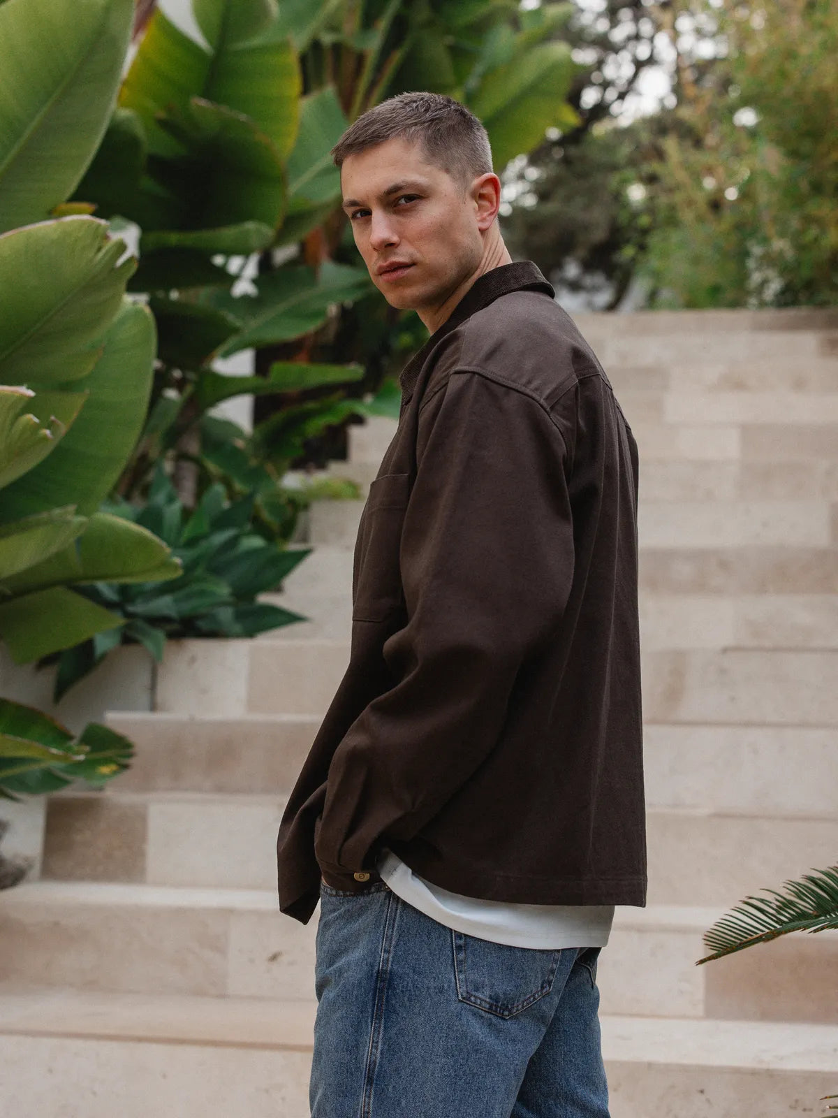 Brown Denim Collar Detail Overshirt