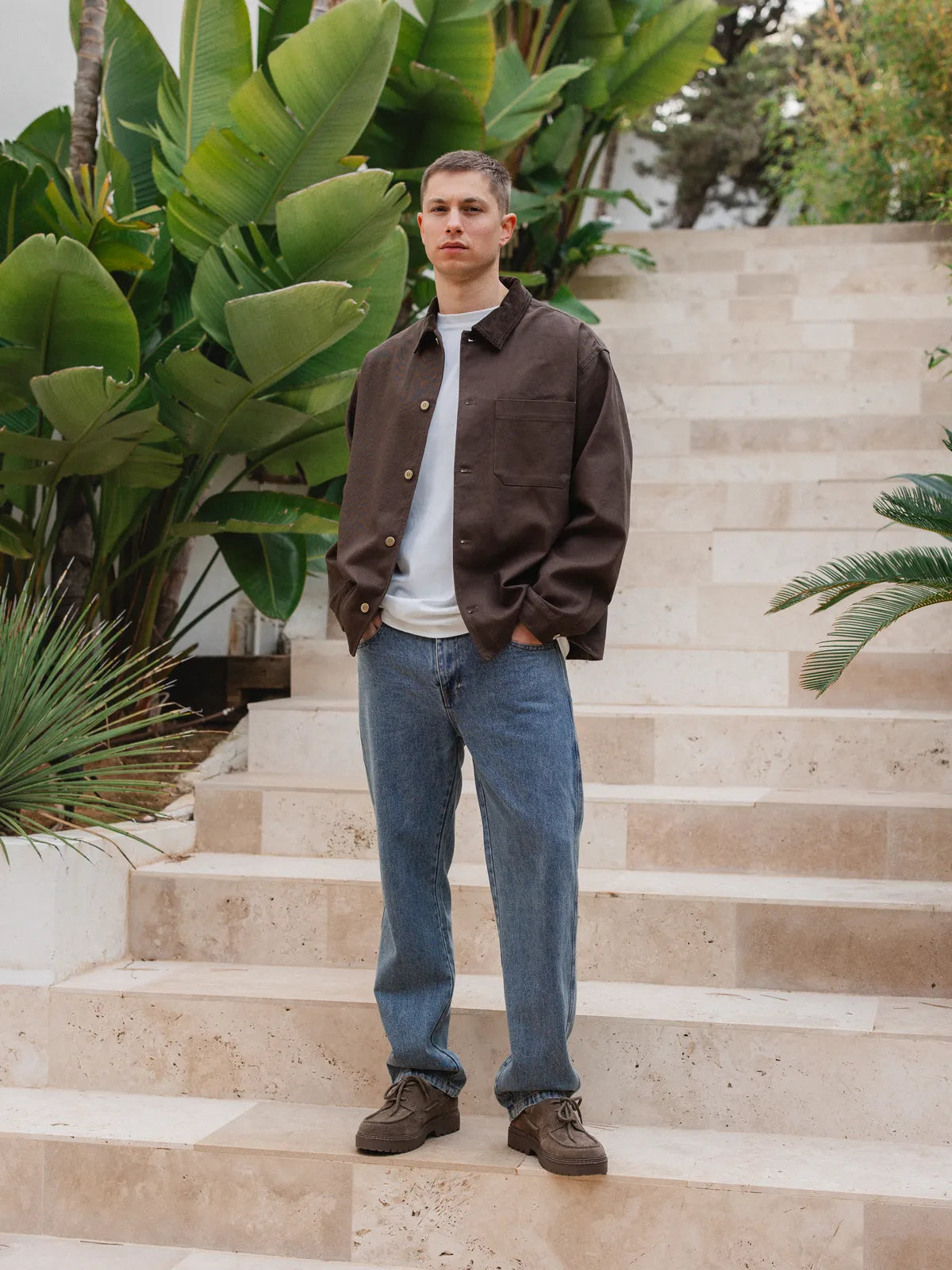 Brown Denim Collar Detail Overshirt