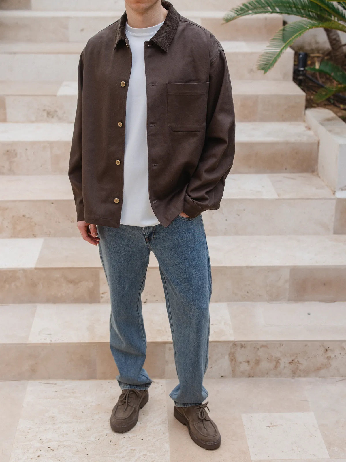 Braunes Denim-Overshirt mit Kragendetail