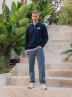Navy Label Half Zip Polo Sweater