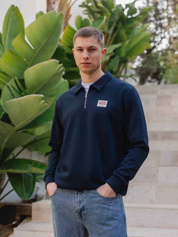 Polo-Pullover mit halbem Reißverschluss von Navy Label