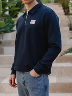 Navy Label Half Zip Polo Sweater