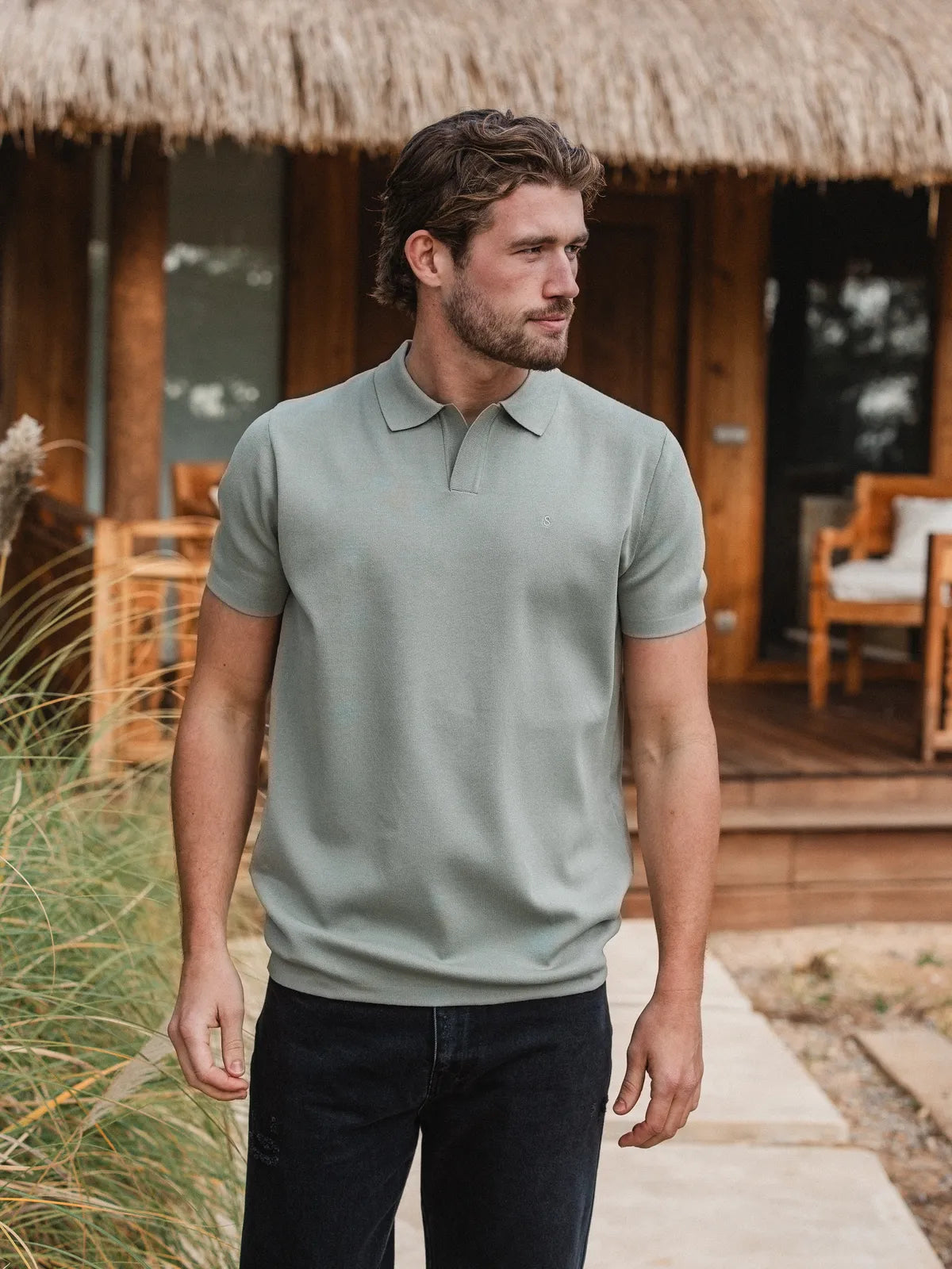 Light Green Knit V-polo