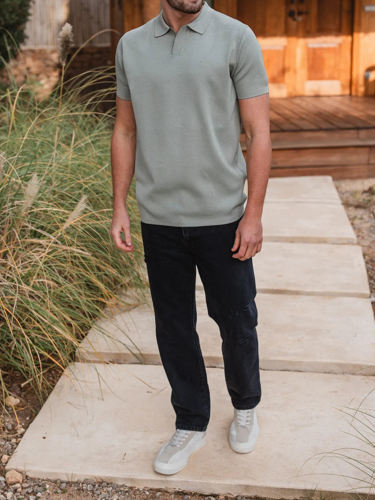 Light Green Knit V-polo