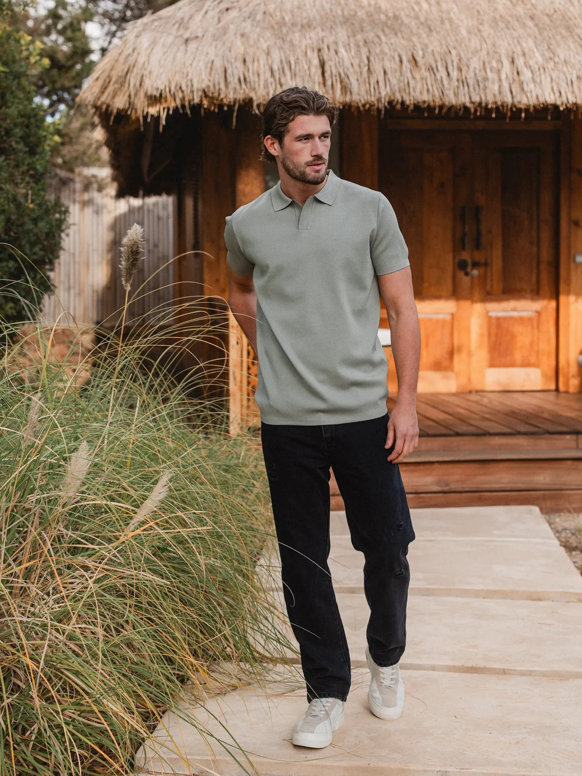 Light Green Knit V-polo