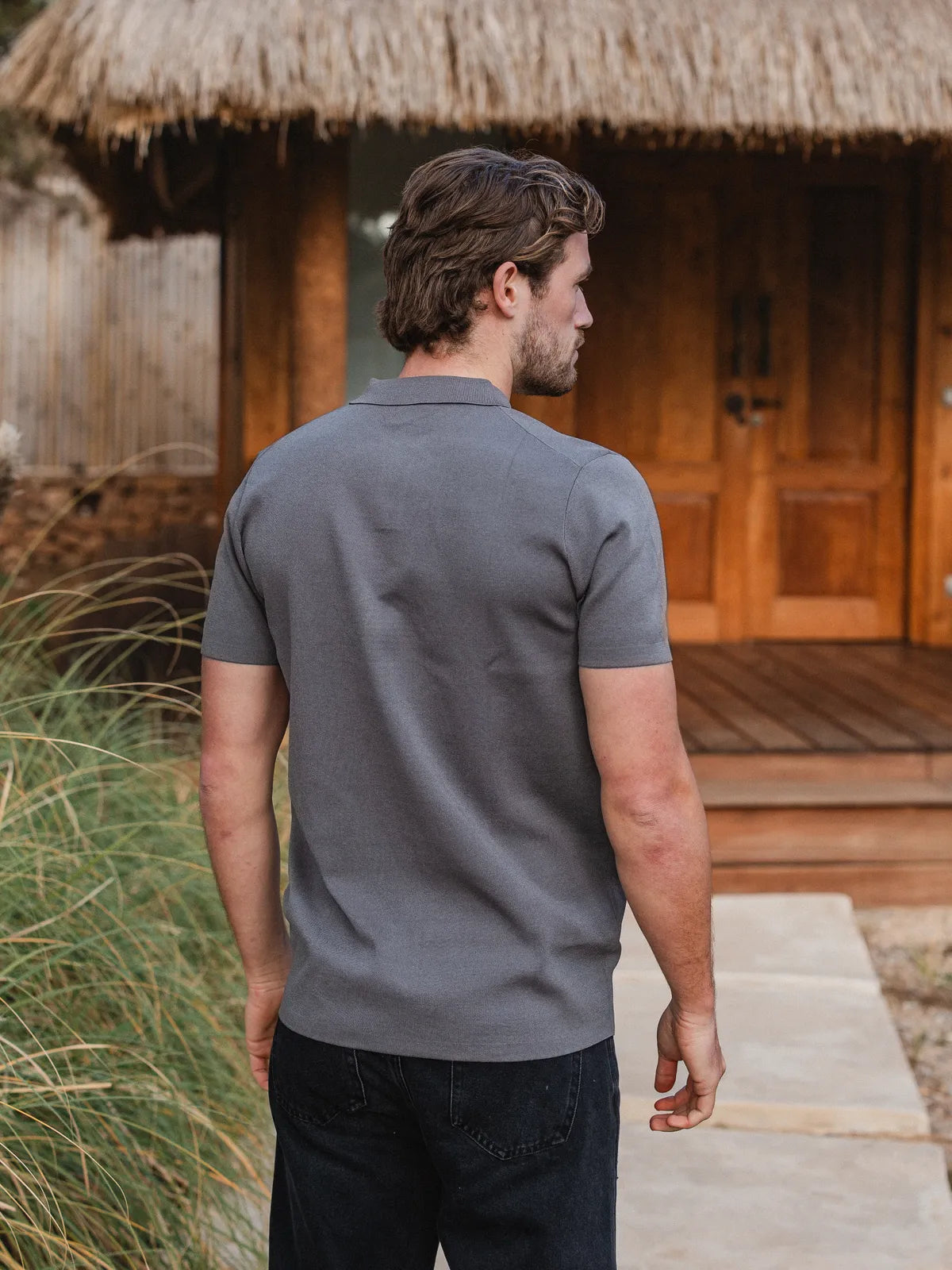 Dark Grey Knit V-polo