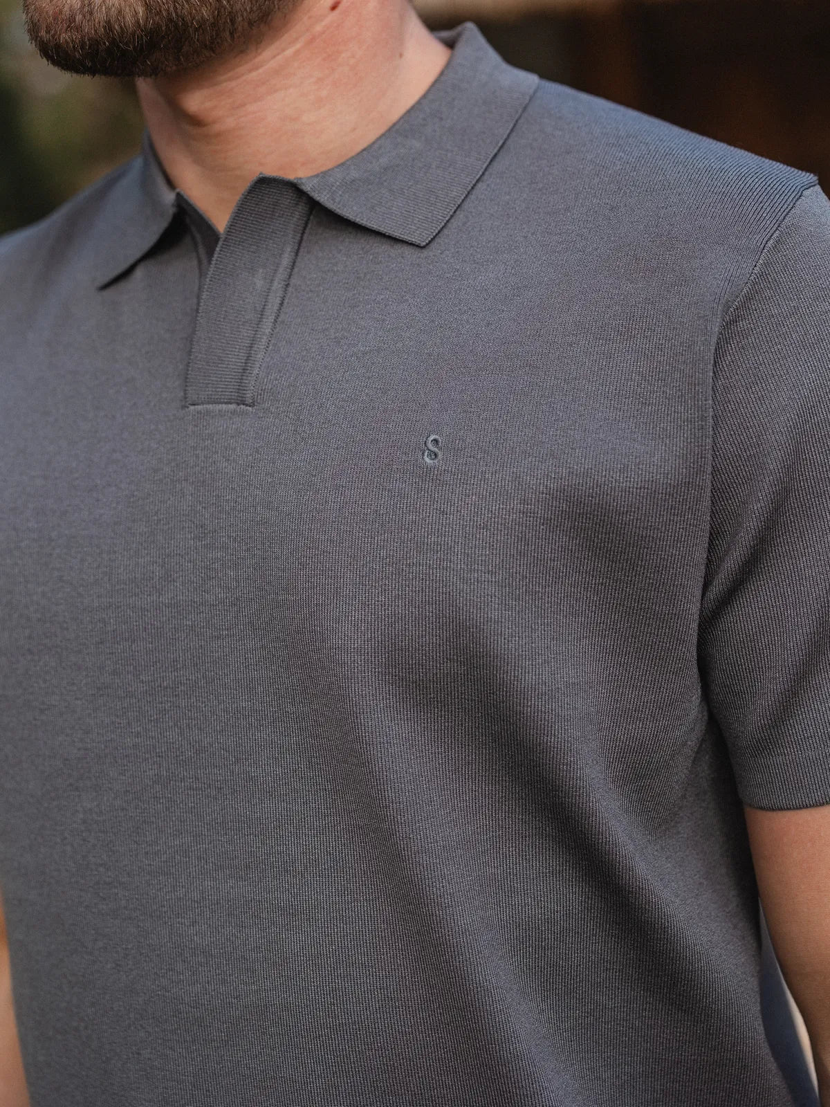 Dark Grey Knit V-polo