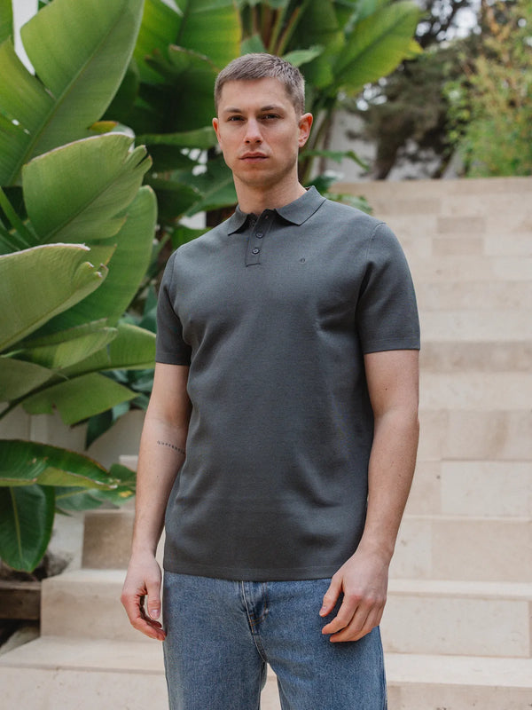 Green Knit Button Polo