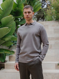 Grey Knit Longsleeve V-Polo