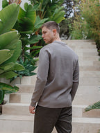 Braunes Strick-Langarm-Polohemd mit V-Ausschnitt