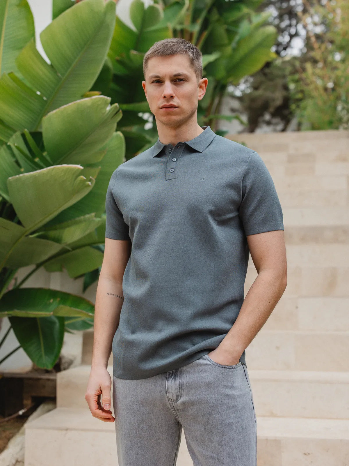 Sea Green Knit Button Polo