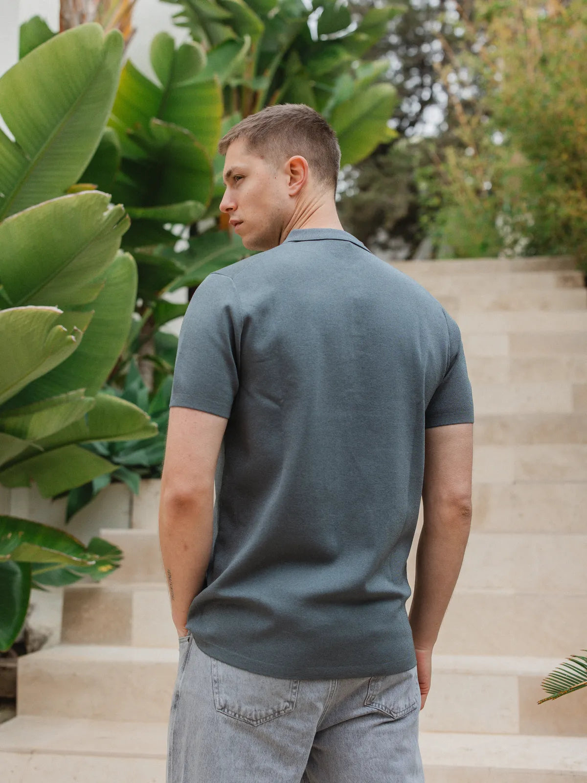 Sea Green Knit Button Polo