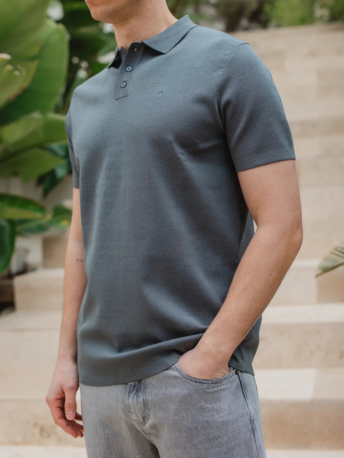 Sea Green Knit Button Polo