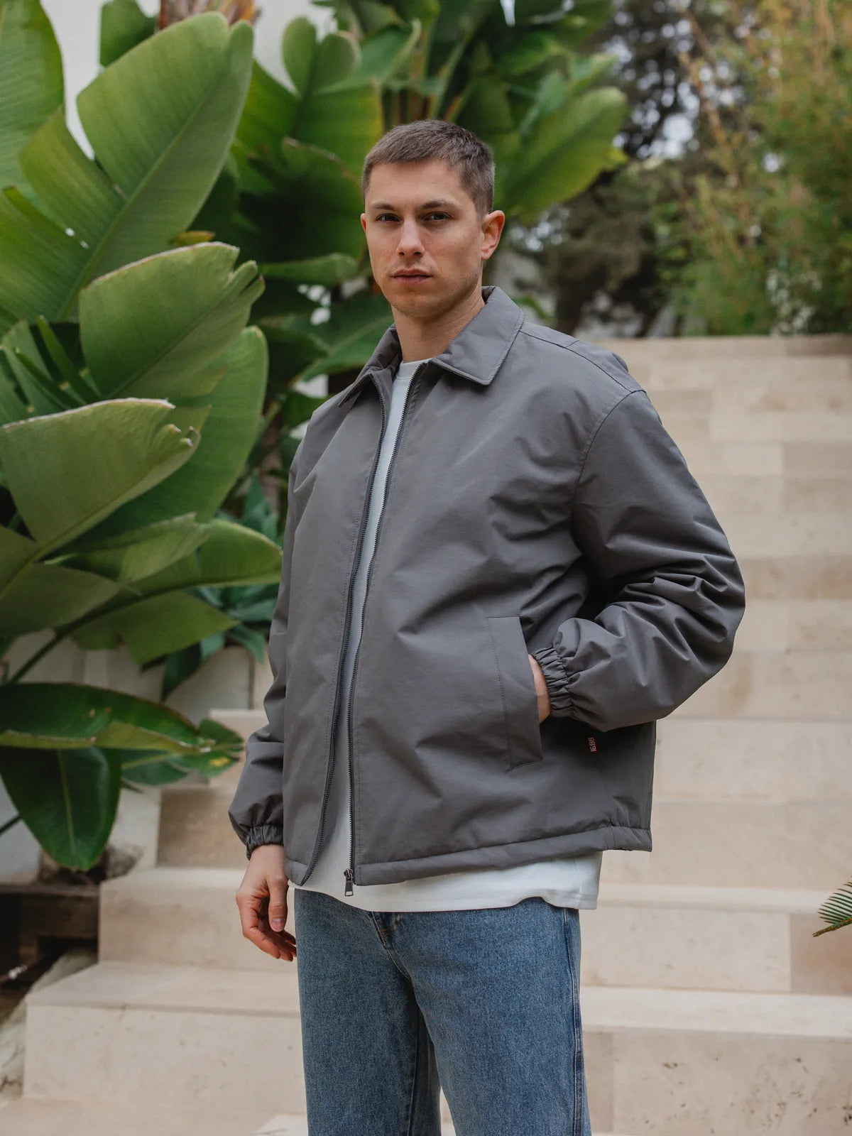 Grey Padded Coach Zip Jacket