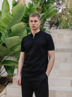 Black Knit Polo Zipper