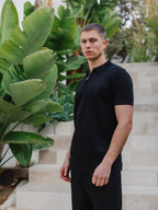 Black Knit Polo Zipper