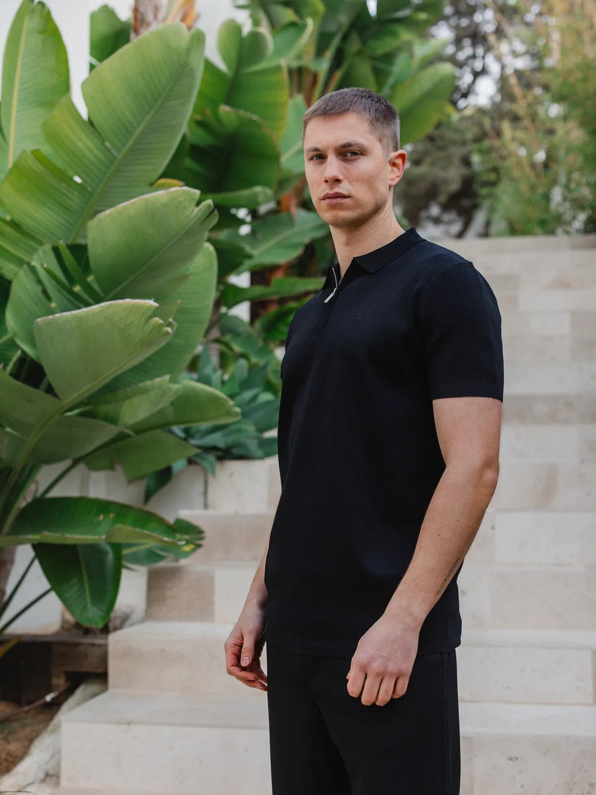 Black Knit Polo Zipper