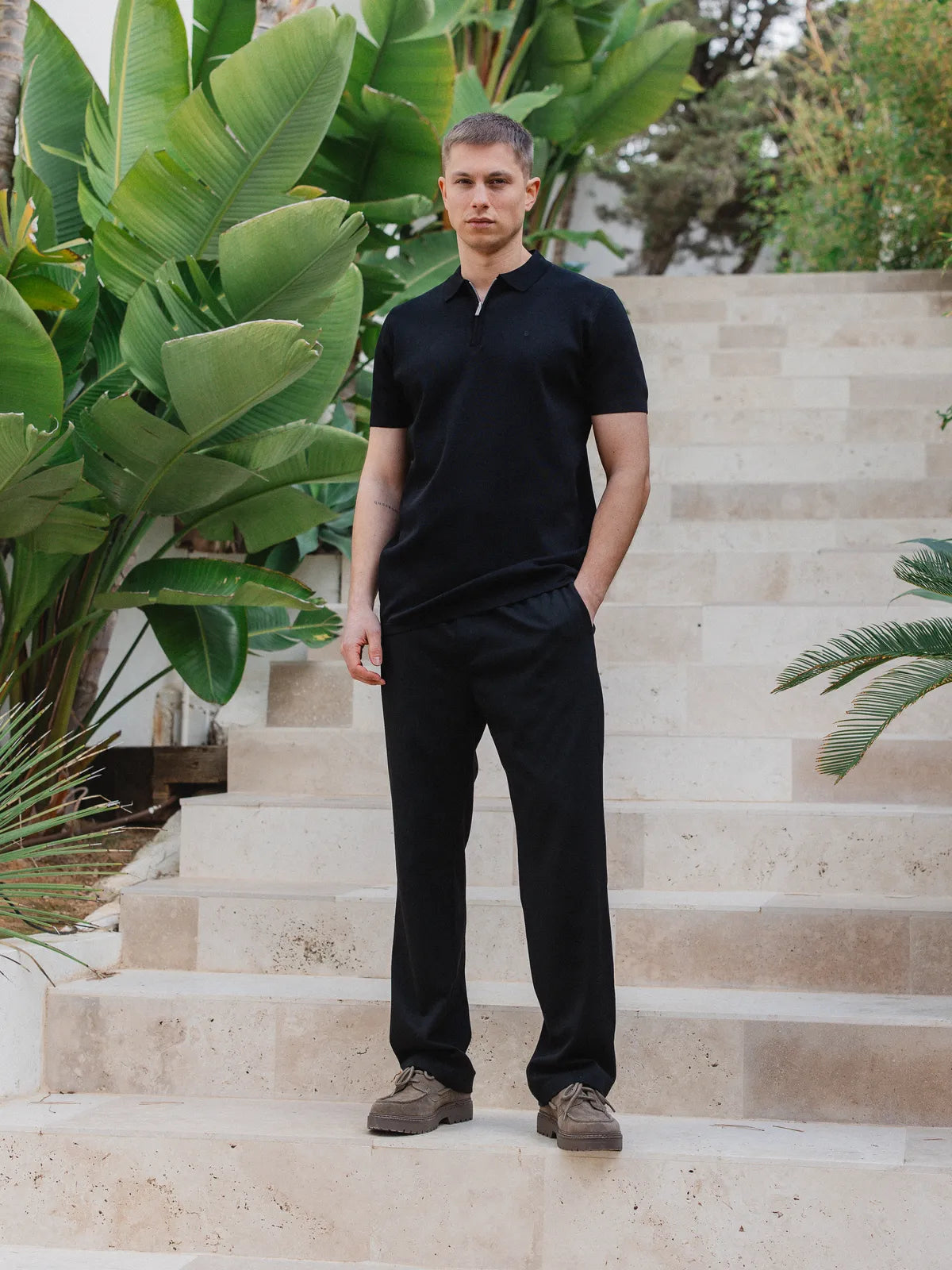 Black Knit Polo Zipper