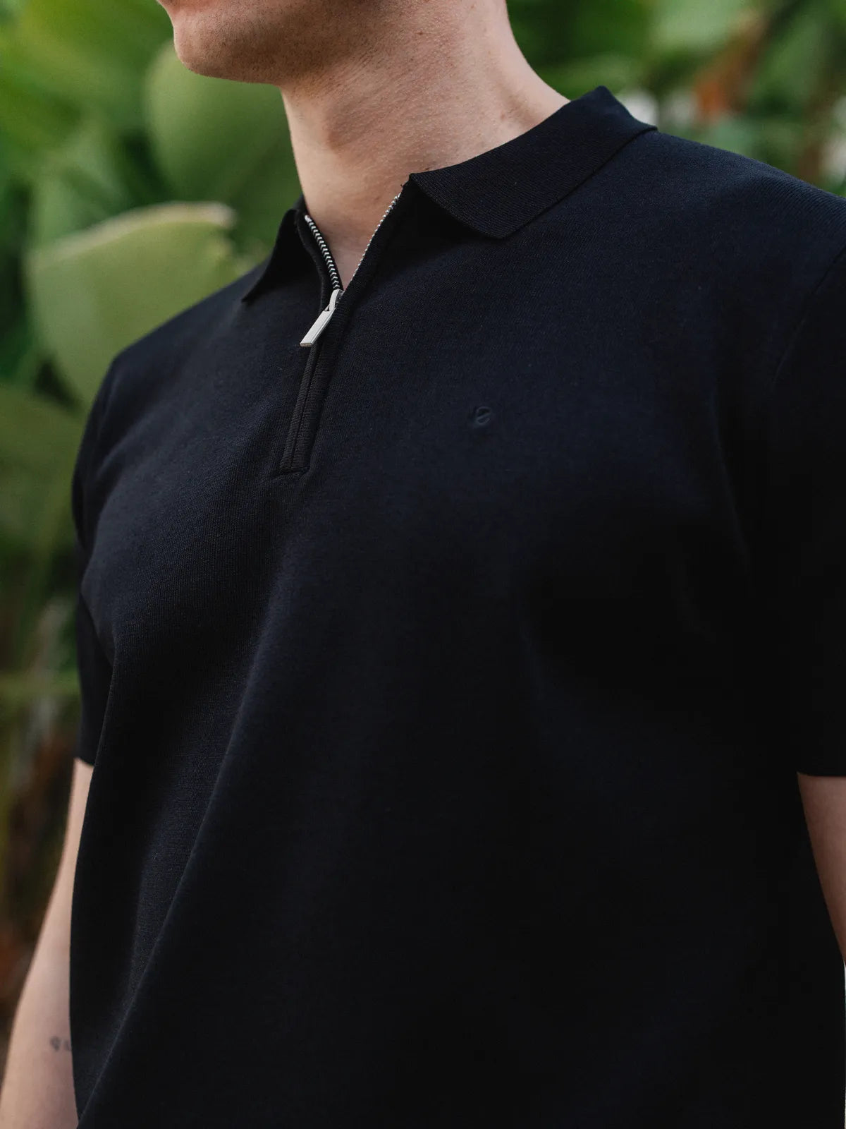 Black Knit Polo Zipper