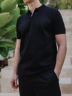 Black Knit Polo Zipper