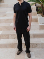 Black Knit Polo Zipper