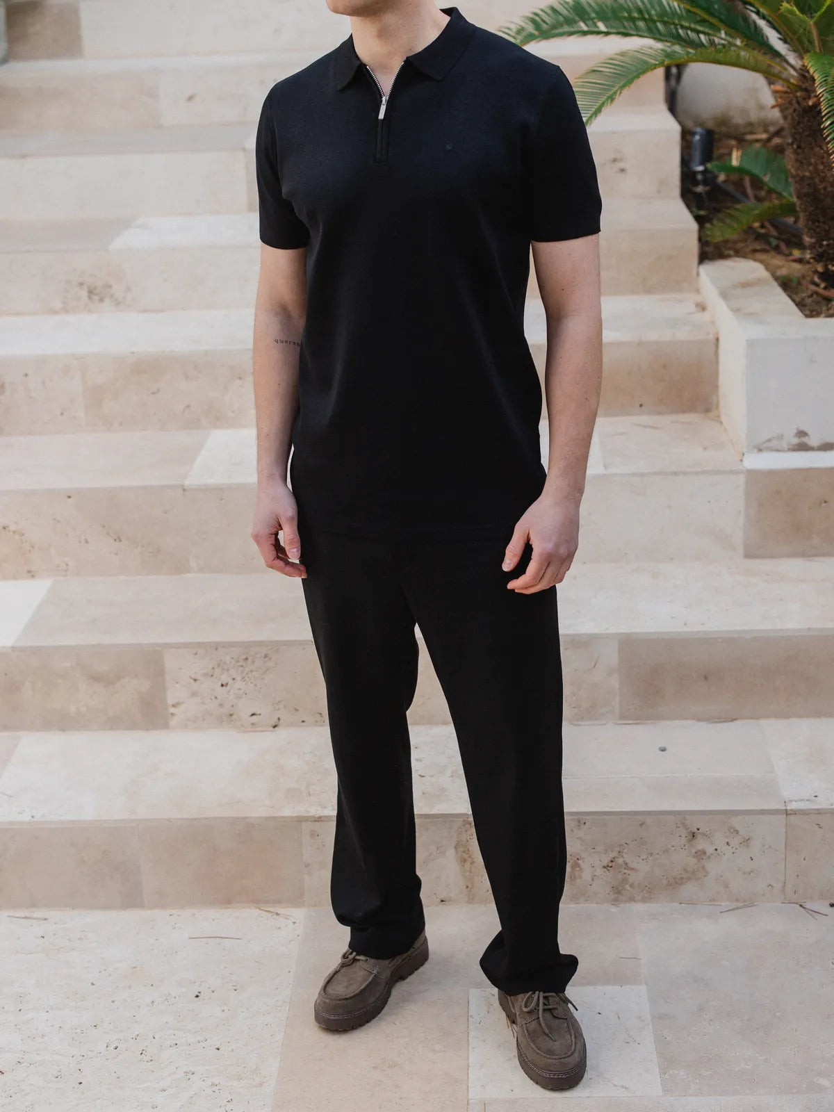 Black Knit Polo Zipper