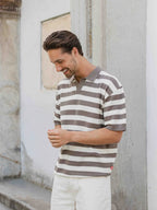 Brown Knitted Stripe Polo